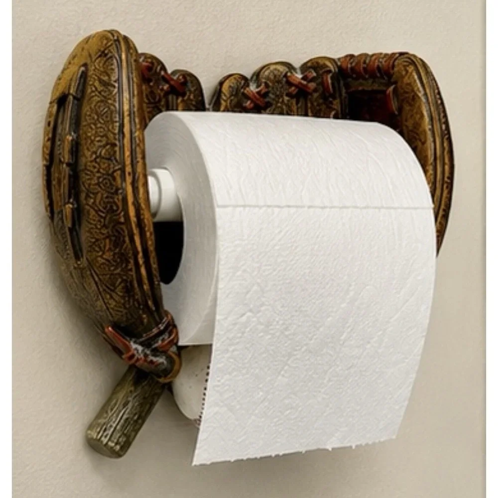 Baseball Glove Toilet Paper Holder Resin Wall Mount Sports Bathroom Decor Mitt